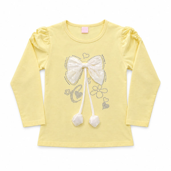 Girls Yellow Bow Long Sleeve T-Shirt