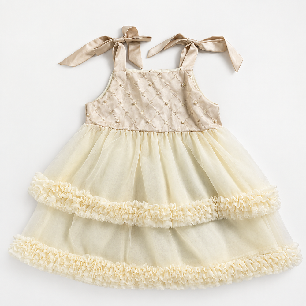 Girls Cream Ruffle Dress