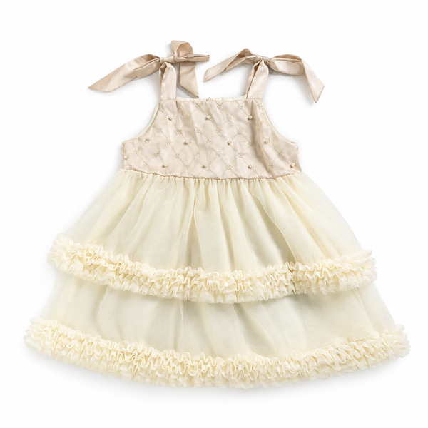 Girls Cream Ruffle Dress