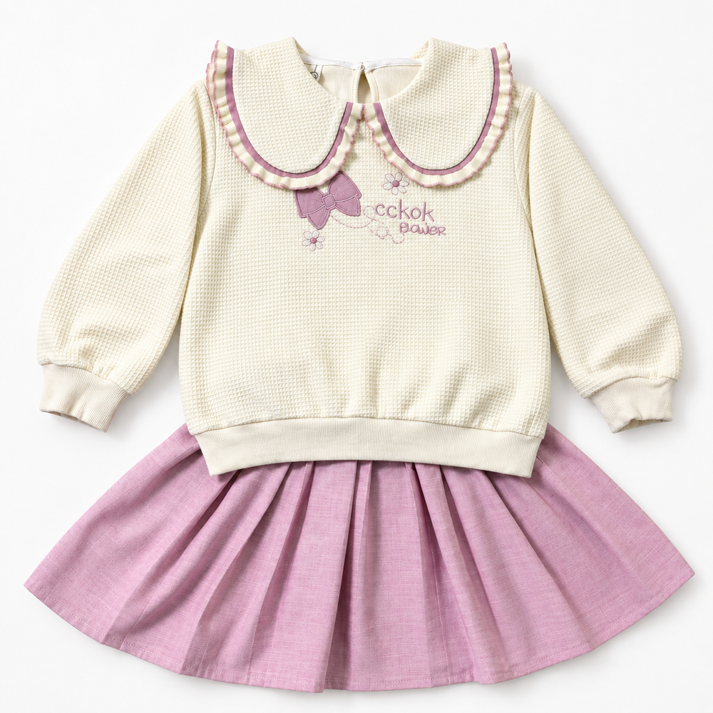 Girls Cream & Pink Skirt Set