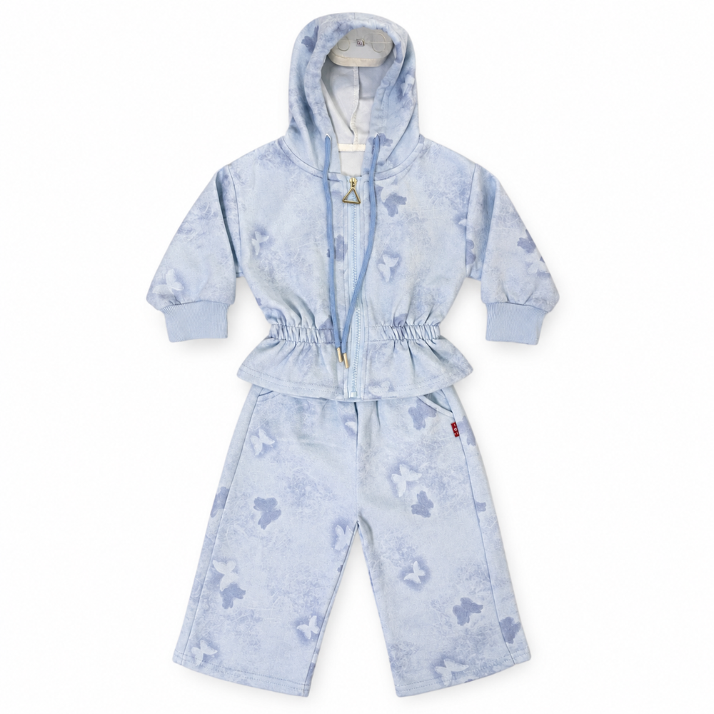 Blue Butterfly Tie-Dye Girls Hoodie & Pants Set