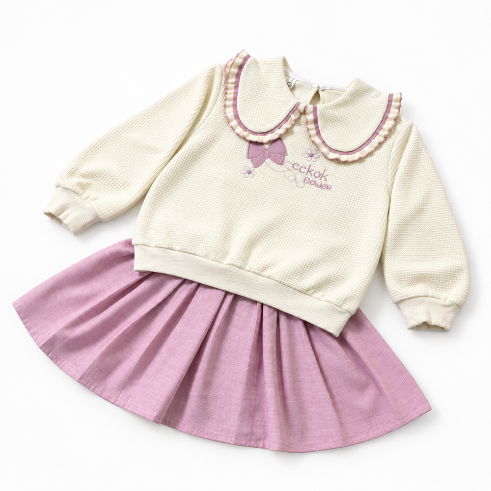Girls Cream & Pink Skirt Set