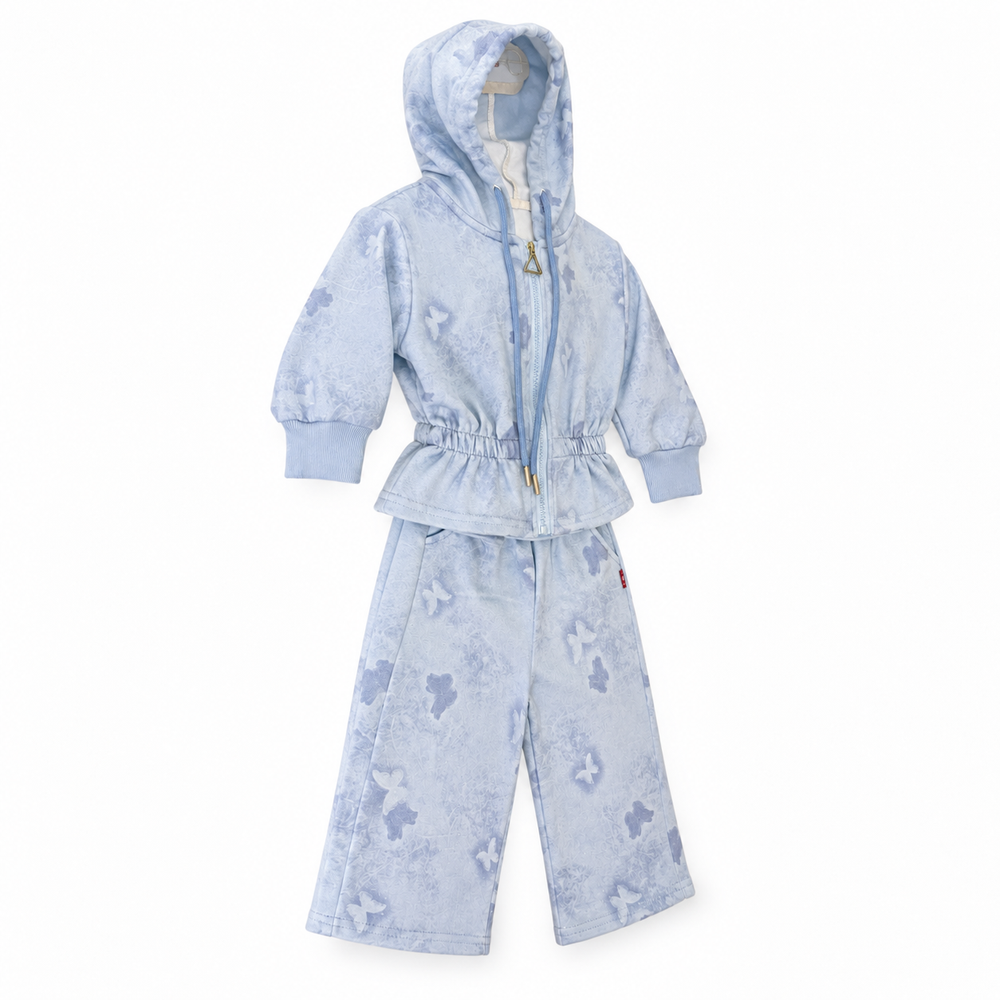 Blue Butterfly Tie-Dye Girls Hoodie & Pants Set