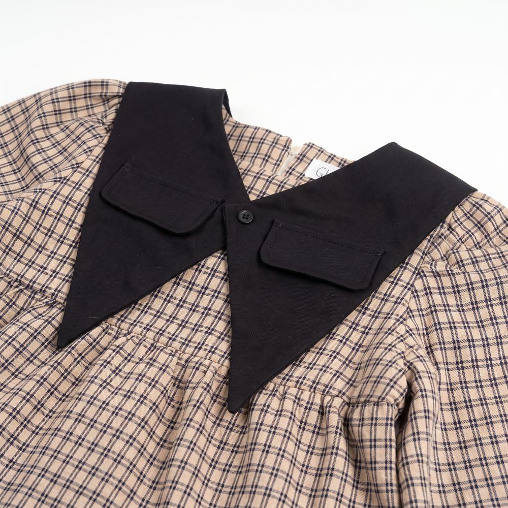 Black Checkered Top with Contrast Collar