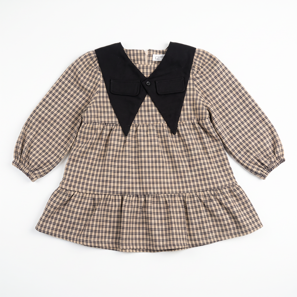 Black Checkered Top with Contrast Collar