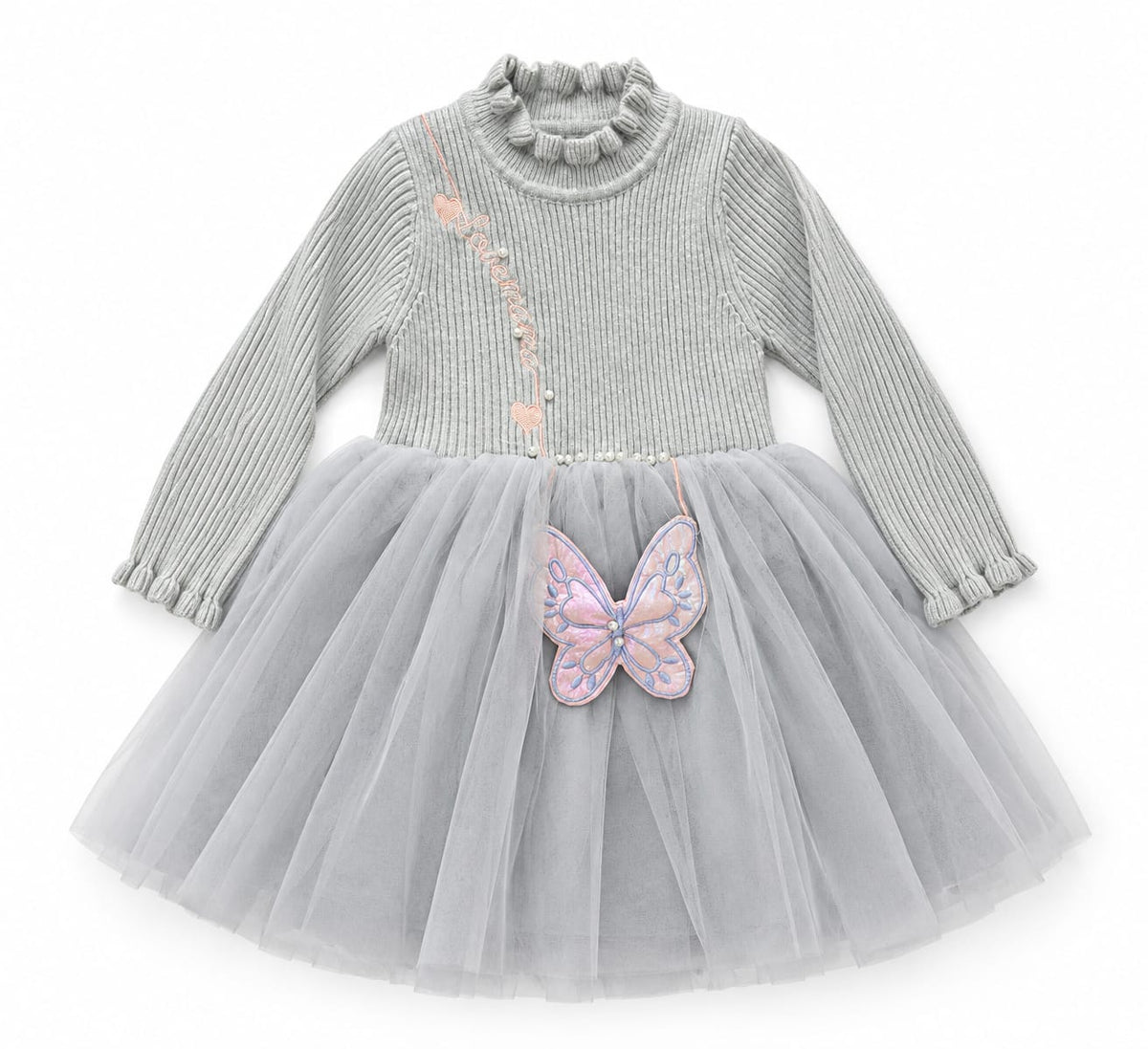 Girls’ Grey Butterfly Tulle Party Dress