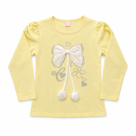 Girls Yellow Bow Long Sleeve T-Shirt