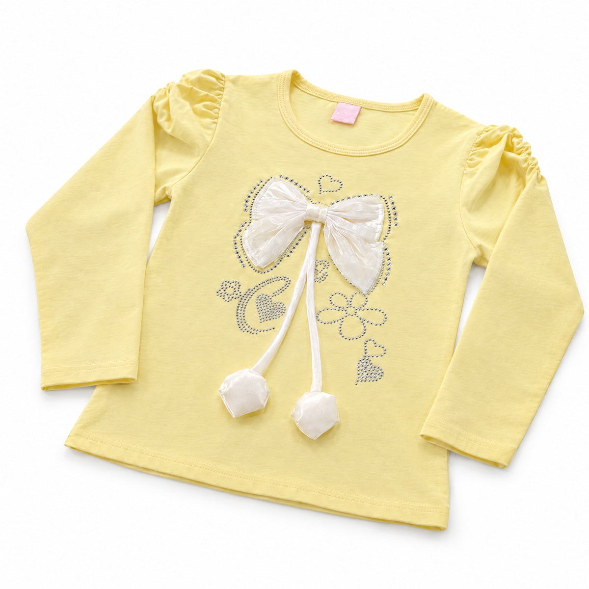 Girls Yellow Bow Long Sleeve T-Shirt