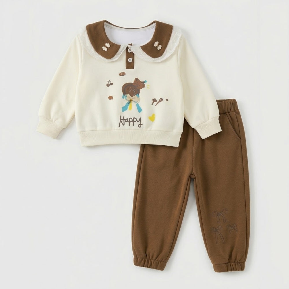 Brown & Cream Girls 2-Piece Outfit Set