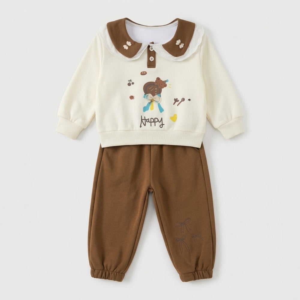 Brown & Cream Girls 2-Piece Outfit Set