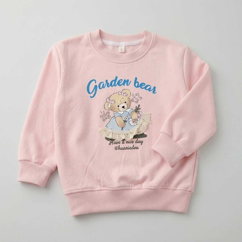 Girls Pink Garden Bear Sweatshirt