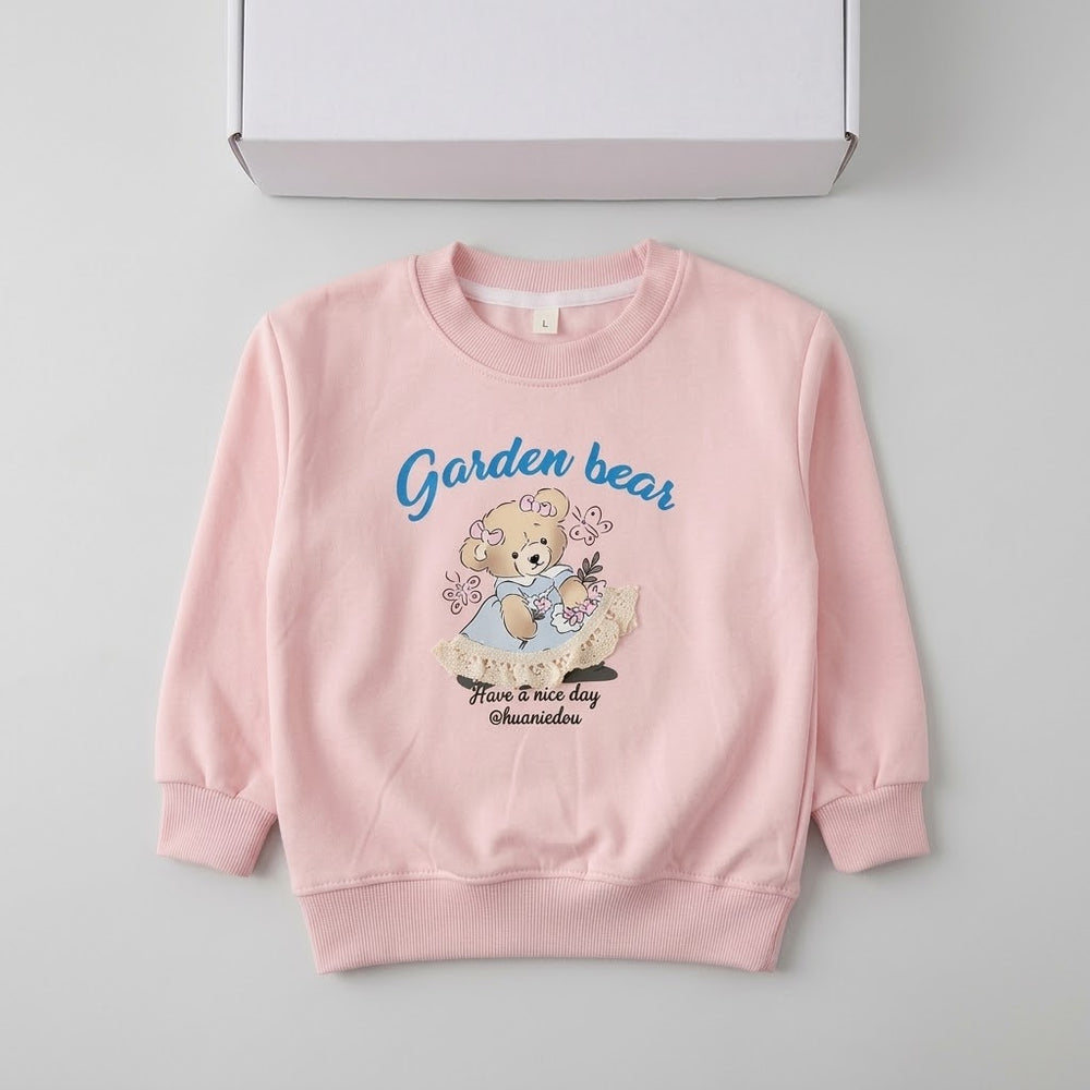 Girls Pink Garden Bear Sweatshirt