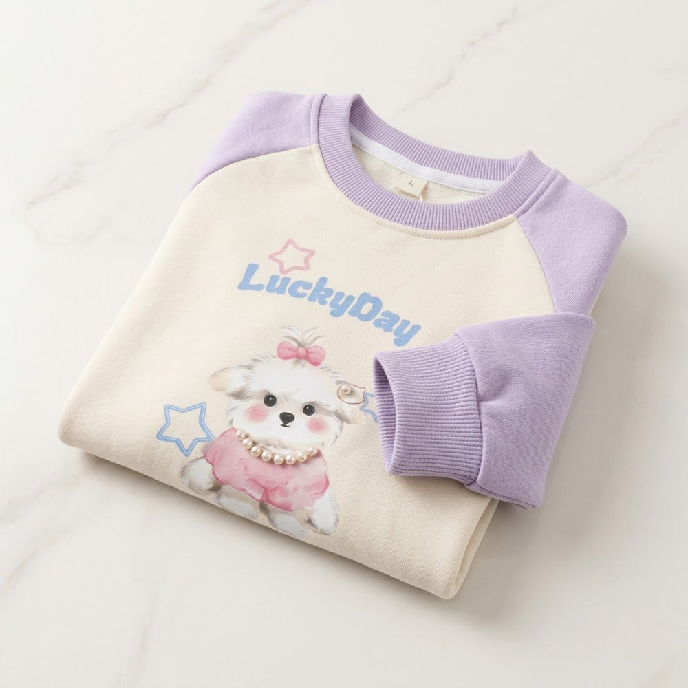 Girls Lavender & Cream Bear Sweatshirt