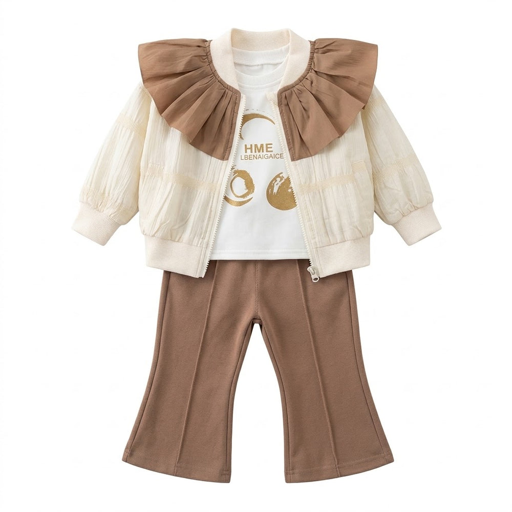 Girls Brown & Cream 3-Piece Outfit Set