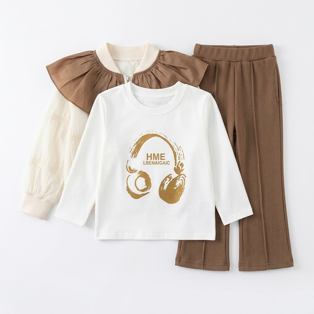 Girls Brown & Cream 3-Piece Outfit Set