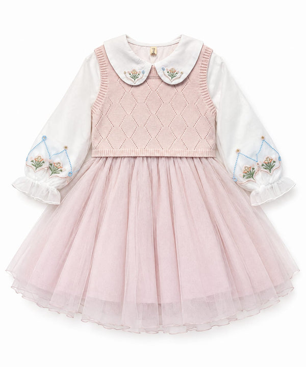 Pink Floral Collar Girls Dress