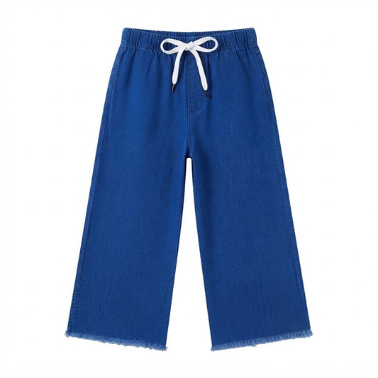 Blue wide-leg drawstring pants for kids