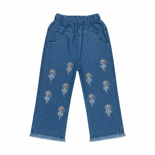 Blue embroidered wide-leg kids pants