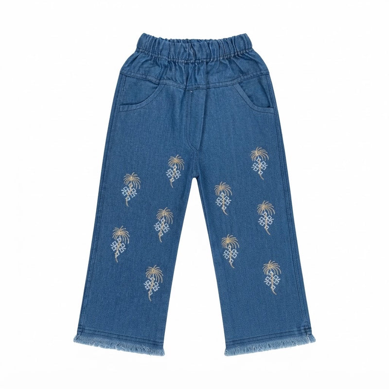 Blue embroidered wide-leg kids pants
