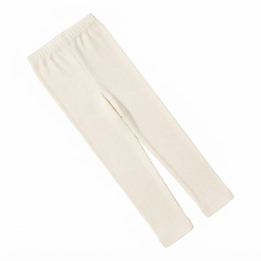 Cream ribbed kids leggings angled view