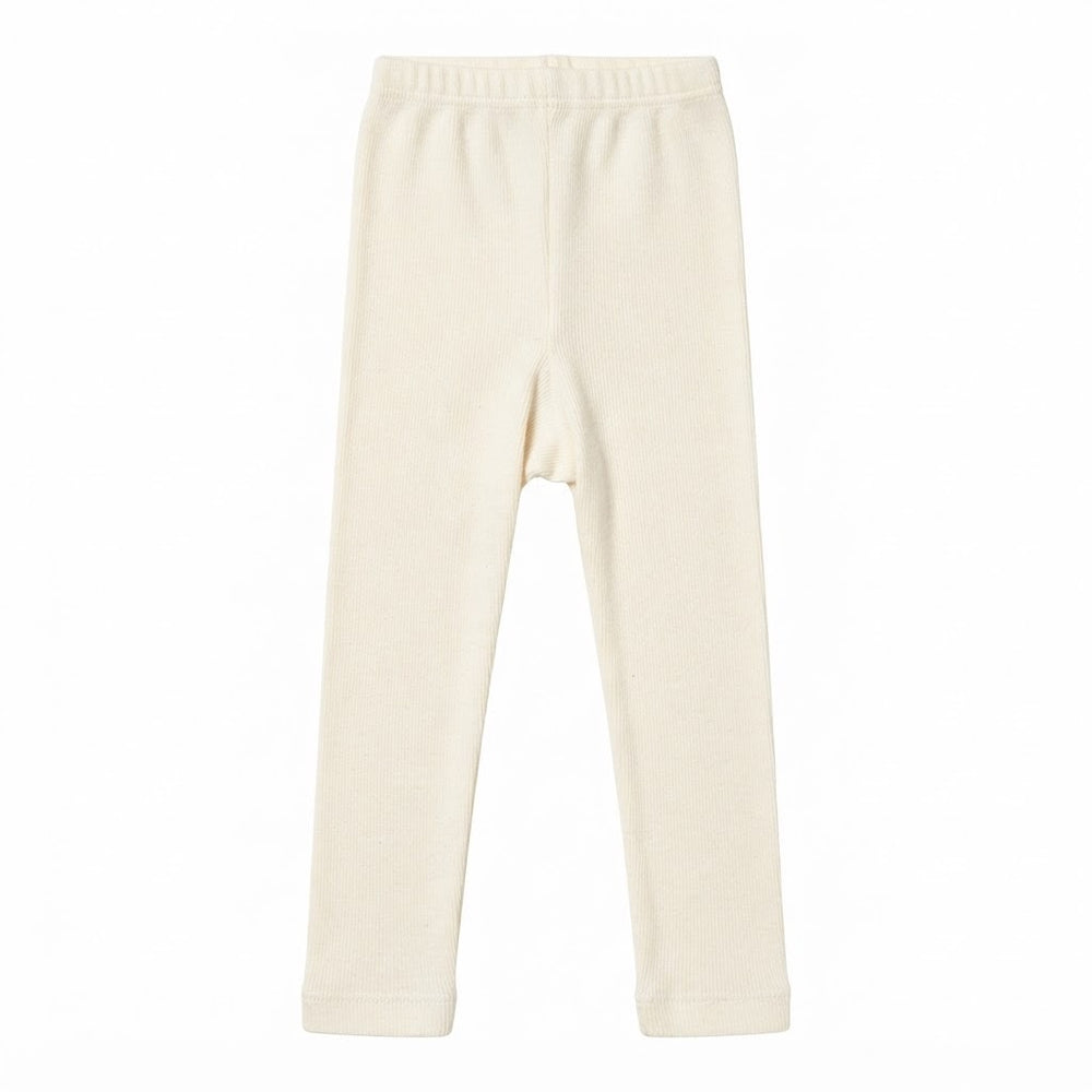 Cream ribbed kids leggings front view