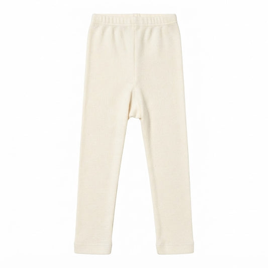 Cream ribbed kids leggings front view