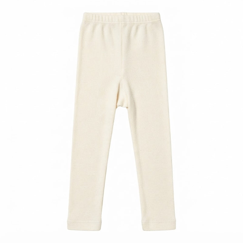 Cream ribbed kids leggings front view